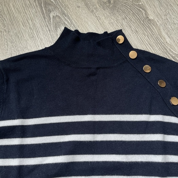 Springfield Striped Mock Turtleneck Sweater in Navy and White, Size 0 - Picture 7 of 7